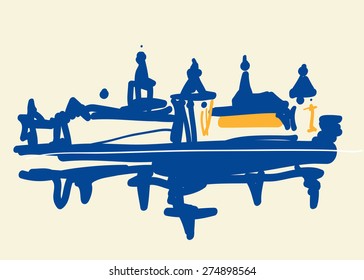 Ancient Russian city, the Kremlin. Vector