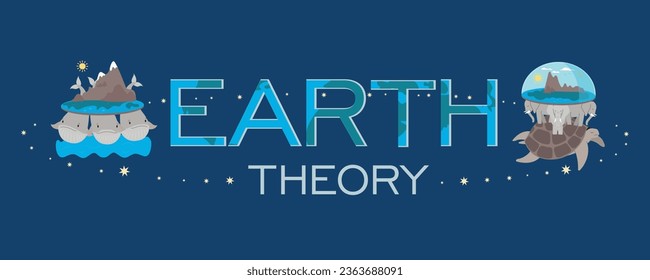 Ancient russian and indian earth theories flat text banner with whales and turtle with elephants holding world vector illustration