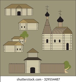 ancient Russian settlement, vector, illustration