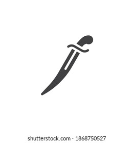 Icono vectorial de sable antiguo. signo plano relleno para concepto móvil y diseño web. Icono de glifo de espada pirata. Símbolo, ilustración del logotipo. Gráficos vectoriales