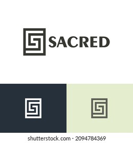 Ancient sacred logo design concept. Mystic company brand logomark illustration. Can representing letter S, yoga, religion.