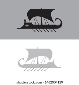 Ancient sailboat, Greek warship, Trireme vessel (vector silhouette).