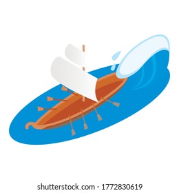 Ancient sailboat icon. Isometric illustration of ancient sailboat vector icon for web