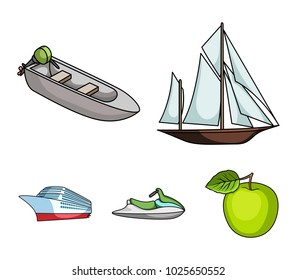 Ancient sailboat, motor boat, scooter, marine liner.Ships and water transport set collection icons in cartoon style vector symbol stock illustration web.