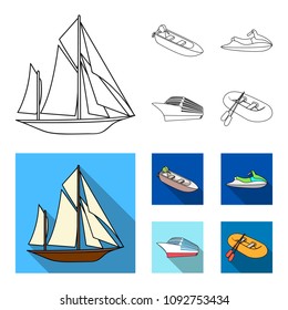 Ancient sailboat, motor boat, scooter, marine liner.Ships and water transport set collection icons in outline,flat style vector symbol stock illustration web.