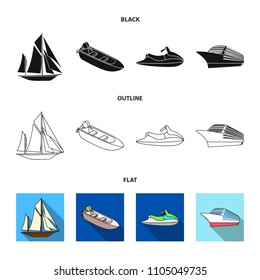 Ancient sailboat, motor boat, scooter, marine liner.Ships and water transport set collection icons in black,flat,outline style vector symbol stock illustration web.