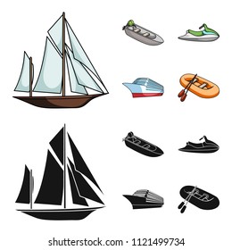 Ancient sailboat, motor boat, scooter, marine liner.Ships and water transport set collection icons in cartoon,black style vector symbol stock illustration web.