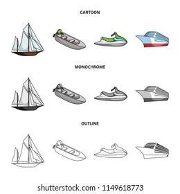 Ancient sailboat, motor boat, scooter, marine liner.Ships and water transport set collection icons in cartoon,outline,monochrome style vector symbol stock illustration web.