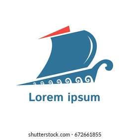 Ancient sailboat vector logo template. Boat badge. Simple and creative logotype for business company. Illustration of sailboat. EPS10. Travel sign.
