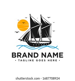 ancient sailing boat transportation logo design