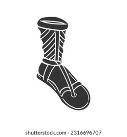 Ancient Sandal Icon Silhouette Illustration. Footwear Shoe Vector Graphic Pictogram Symbol Clip Art. Doodle Sketch Black Sign.