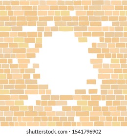 Ancient sandy colored brick wall with a circular gap. Vector isolated design