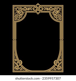 Ancient Scandinavian design. Frame drawn in Celtic-Scandinavian style, with dragon patterns, isolated on black, vector illustration