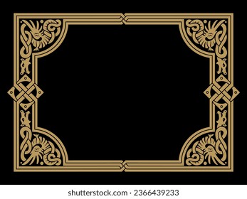 Ancient Scandinavian design. Frame drawn in Celtic-Scandinavian style, with dragon patterns, isolated on black, vector illustration