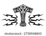 Ancient Scandinavian design. Thors hammer of the thunder god Mjolnir, isolated on white, vector illustration