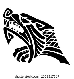Ancient Scandinavian design. Wolf drawn in Old Norse Celtic vintage style, isolated on white, vector illustration