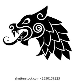 Ancient Scandinavian design. Wolf drawn in Old Norse Celtic vintage style, isolated on white, vector illustration