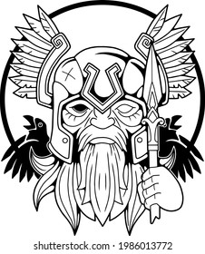 ancient scandinavian god Odin, outline illustration, coloring page