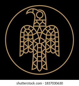 The ancient Scandinavian image of the Raven, isolated on black, vector illustration