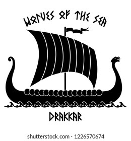 An ancient Scandinavian image of a Viking ship Drakkar, isolated on white, vector illustration