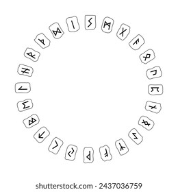 Ancient scandinavian viking runic alphabet. Celtic runes vector illustration. Round frame in norse style.