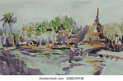 El paisaje antiguo del bosque.