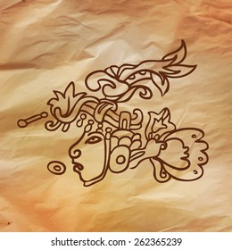 Ancient Scripts: Maya, vector illustration in vintage style over old paper