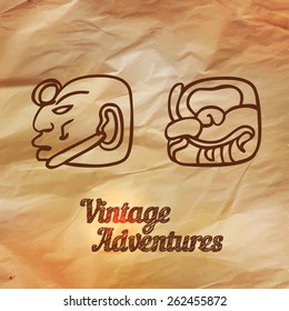 Ancient Scripts: Maya, vector illustration in vintage style over old paper
