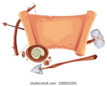 Concepto abstracto del papiro del museo de arqueología de los artefactos de desplazamiento antiguos. Ilustración vectorial del elemento de diseño gráfico