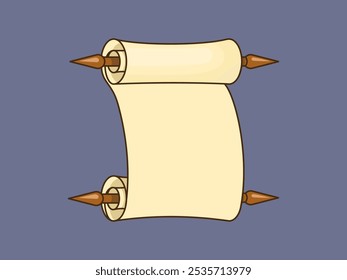 Ancient scroll. Flat vector illustration with outline in cartoon style.