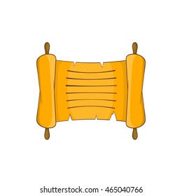 Ancient scroll icon in cartoon style on a white background