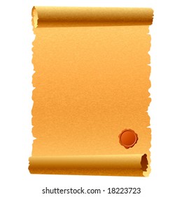 Ancient scroll illustration with stamp and place for text. Vector illustration