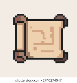 Ancient Scroll Map Pixel Art Icon for Adventure Game Inventory