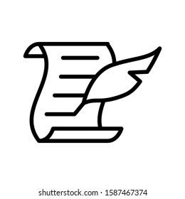 Ancient scroll paper icon, history icon vector in black flat design on white background