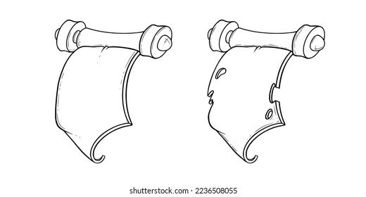 Ancianos esbozos de desplazamiento. Deslizamientos de papel rotos para juegos. Ilustración del vector aislada en fondo blanco