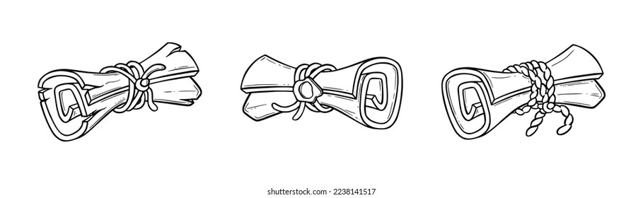 Ancient scroll sketches. Torn paper scrolls for games. Vector illustration isolated in white background