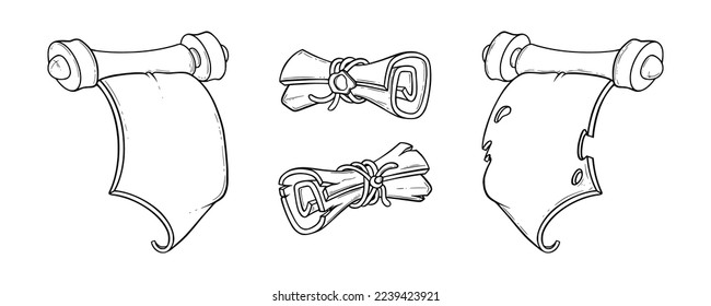 Ancient scroll sketches. Torn paper scrolls for games. Vector illustration isolated in white background