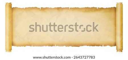 Ancient scroll. Textured parchment scroll with torn edges, crumpled aged paper for historical documents, diplomas or announcements designs. vector background illustration.