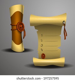 Ancient scroll of yellowed paper. Vector illustration.