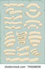Ancient scrolls for decoration and design. Vector set.