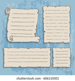 Ancient scrolls on a grunge background. Scrolls made of hand-drawing.