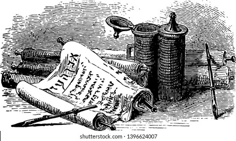 Alte Skulpturen, Schreibstifte, Tintenständer, alte Stifte, Stifte, Vintage-Linien-Zeichnung oder Graviergrafik.