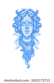 Antiga escultura de Gorgon Medusa. Antique Grécia estátua de mulher com cobras em vez de cabelo na cabeça. Deusa da mitologia grega, cultura. Ilustração de vetor isolado plano sobre fundo branco