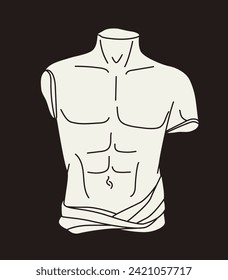 Ancient sculpture linear concept. Old style creativity and art. Marble bust from Greece or Rome. Body of ancient warrior. Outline flat vector illustration isolated on brown background