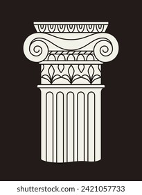 Concepto lineal de escultura antigua. Creatividad y arte de estilo antiguo. Busto de mármol de Grecia o Roma. Columna y arquitectura. Esbozar ilustración vectorial plana aislada en fondo marrón