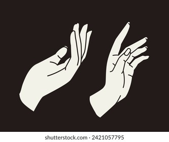 Ancient sculpture linear concept. Old style creativity and art. Marble bust from Greece or Rome. Pair of hands. Template and layout. Outline flat vector illustration isolated on brown background