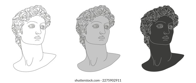 ancient sculpture set, david, michelangelo, antique, classic statue, vector illustration