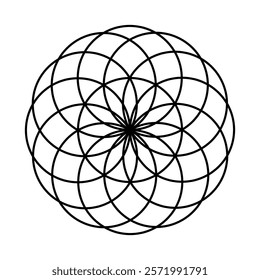 Ancient Seed of Life design featuring overlapping circles and a protective outline, symbolizing harmony
