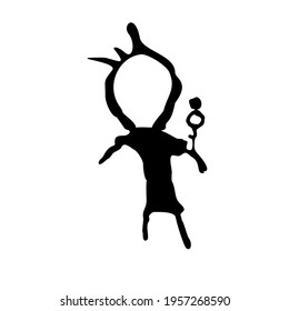 Ancient shaman, sorcerer. Drawings of primitive people on stone. Illustration in ethnic style.