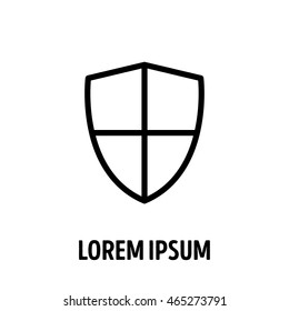 Ancient shield with emblem in modern line design. For safe, guard, protection, security, shield and other illustration. Vector illustration on a white background. 